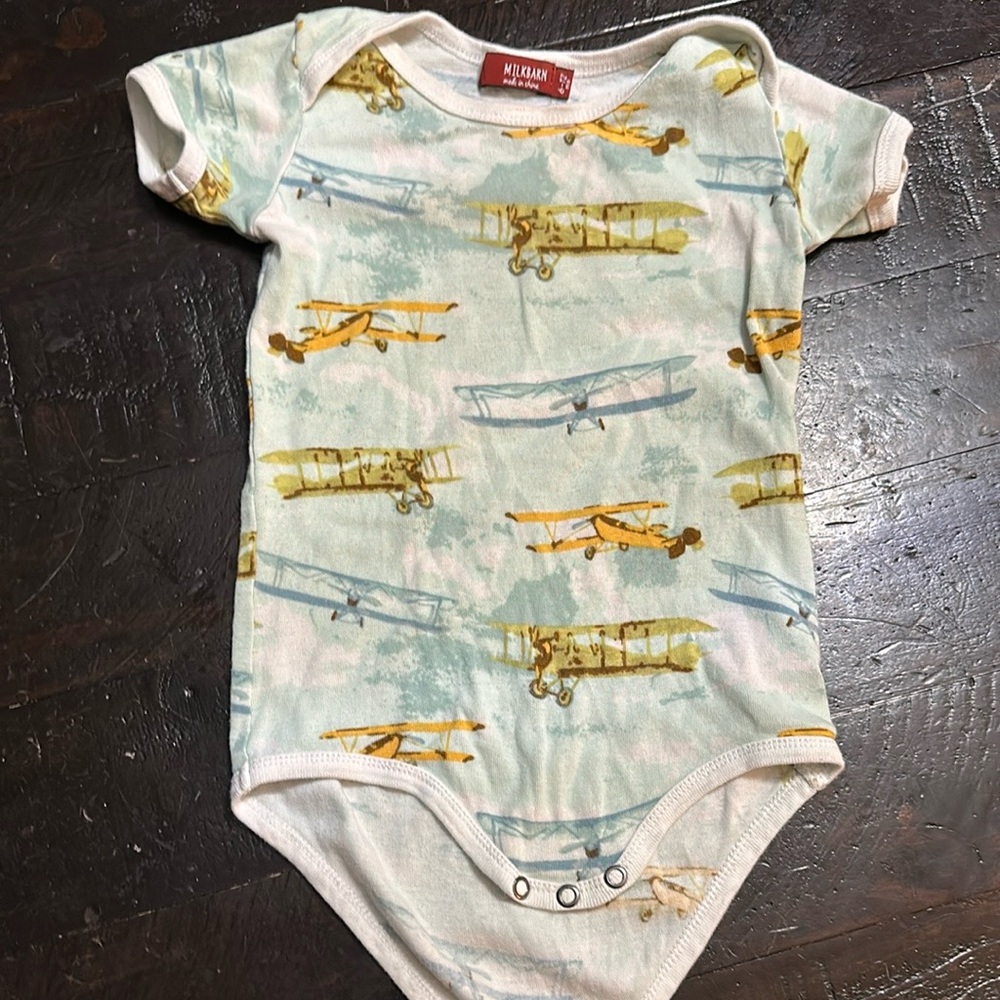 Blue and Yellow Bodysuit with Aviation Print